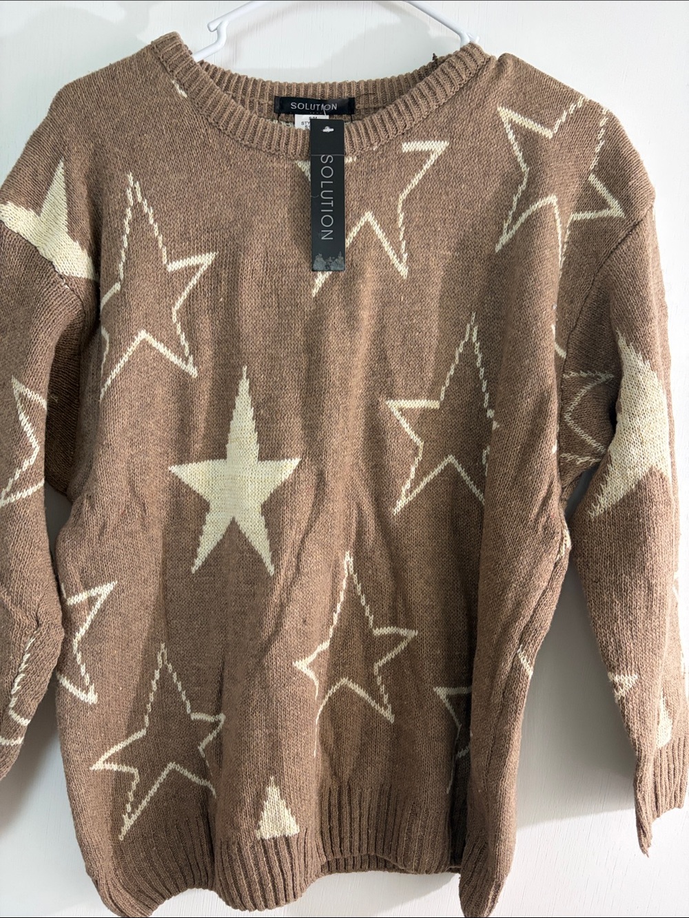 Brown Star Pattern Crewneck Sweater - Picture 1 of 4